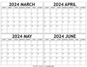 March to June 2024 Calendar