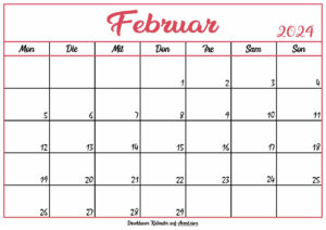 Monatskalender Februar 2024