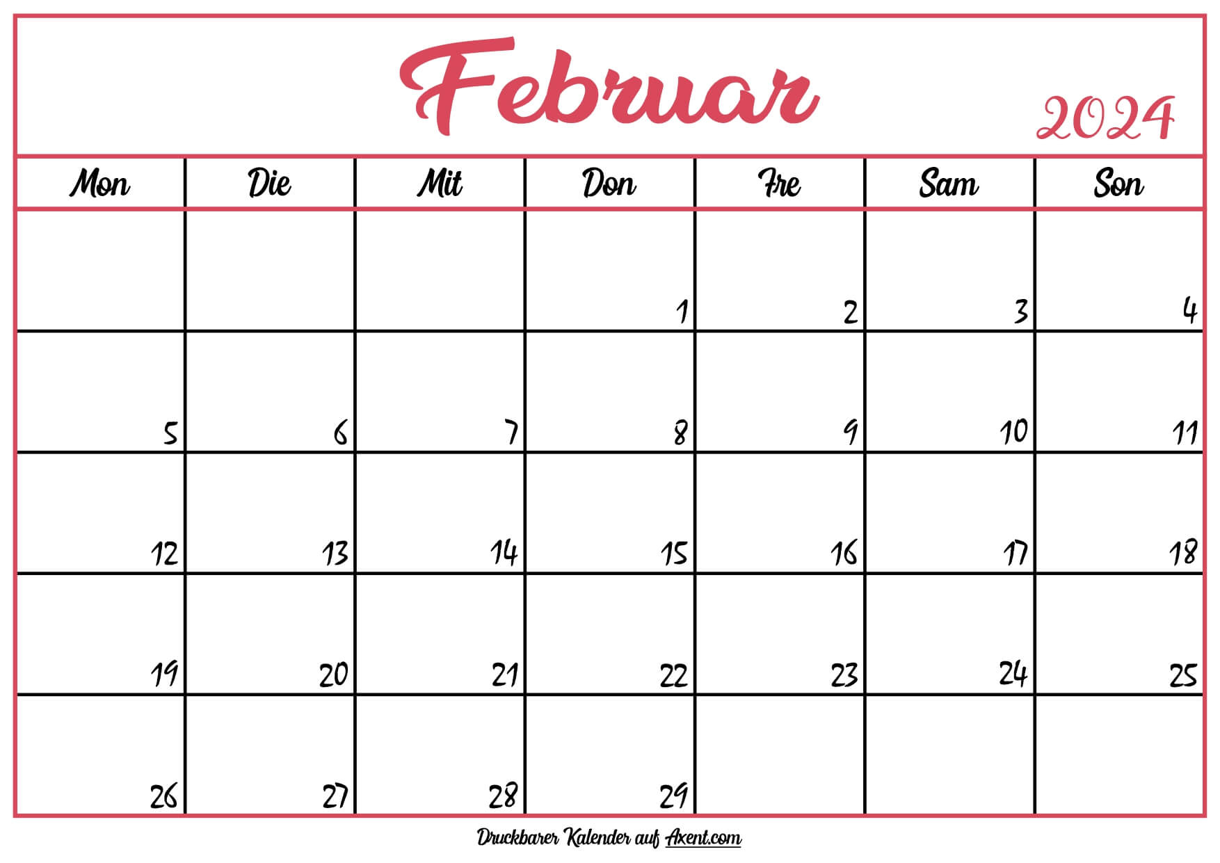 Monatskalender Februar 2024