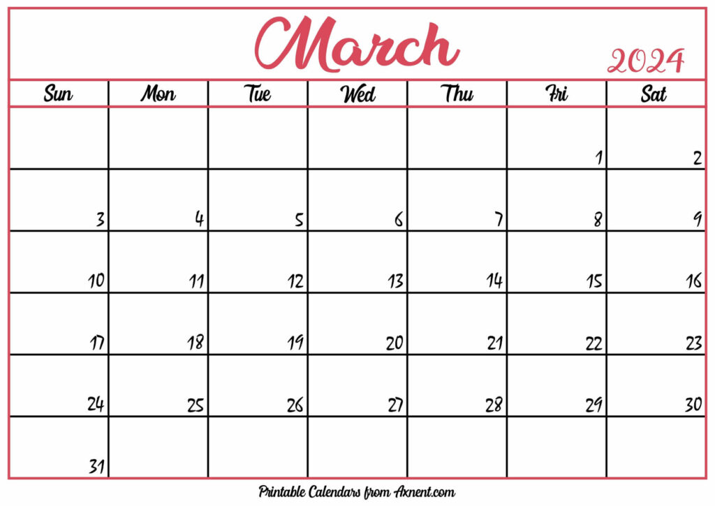 Free March Calendar 2024