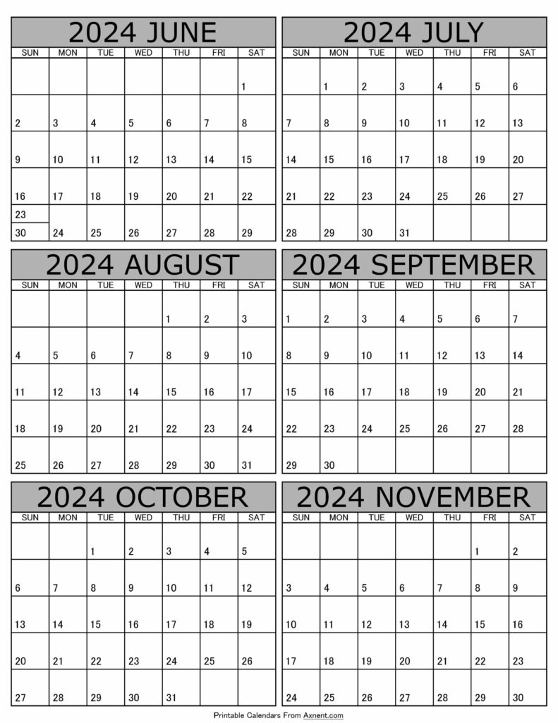 Calendar 2024 June to November