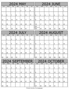 Calendar 2024 May to October