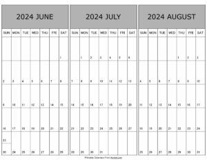 Calendar June July August 2024