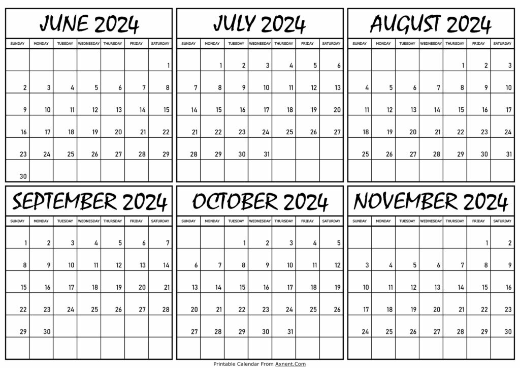 Calendar June to November 2024
