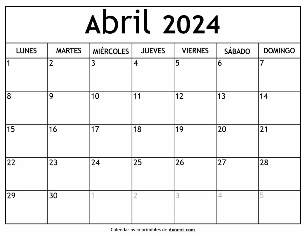 Calendario De Abril 2024