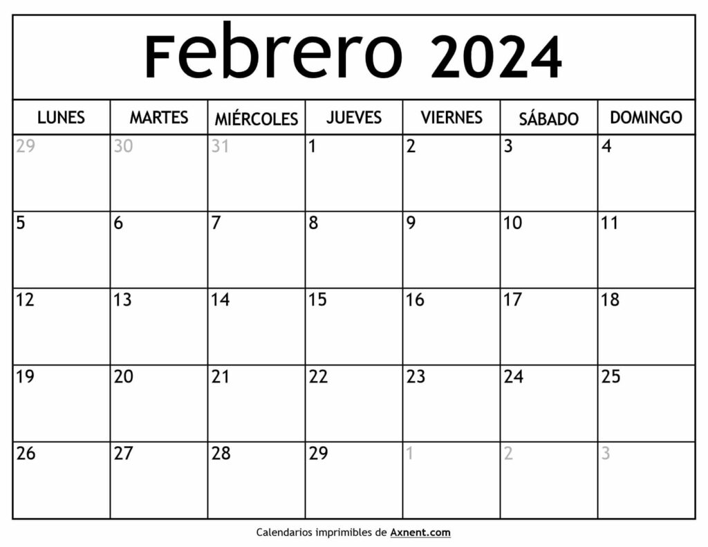 Calendario De Febrero 2024