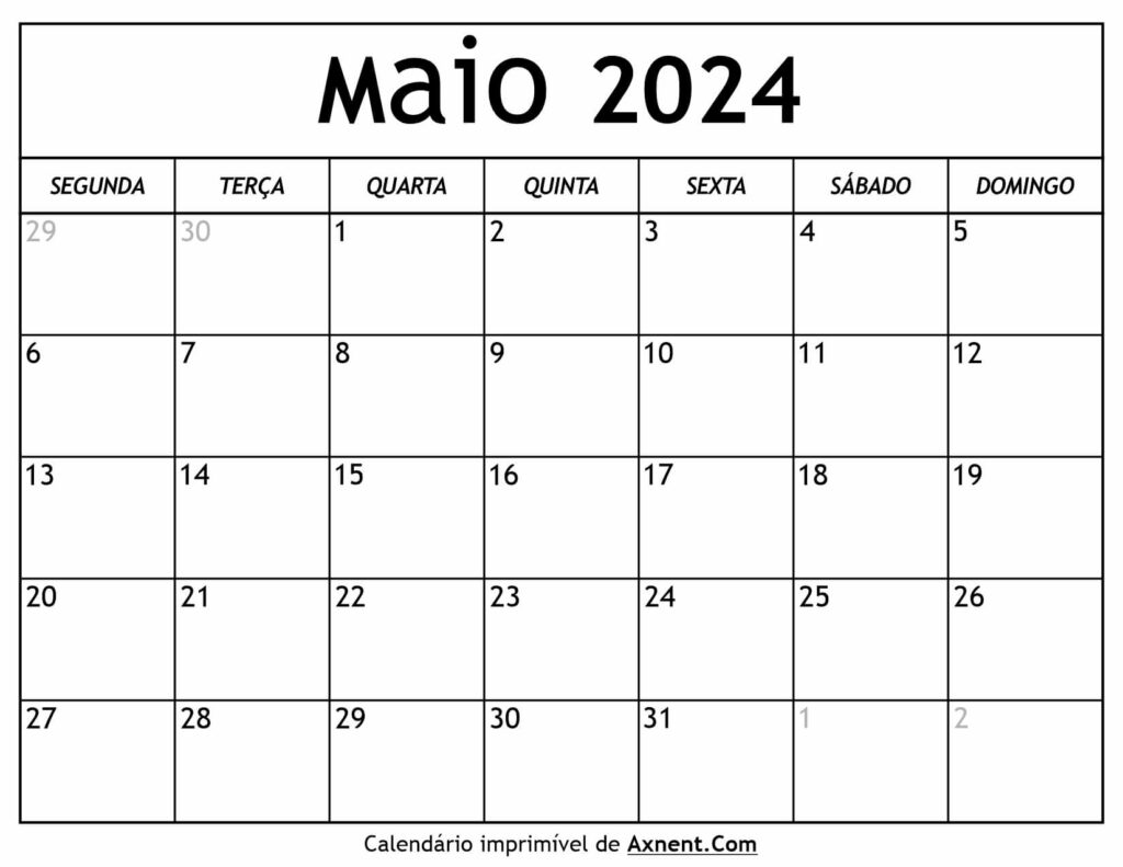 Calendário De Maio De 2024