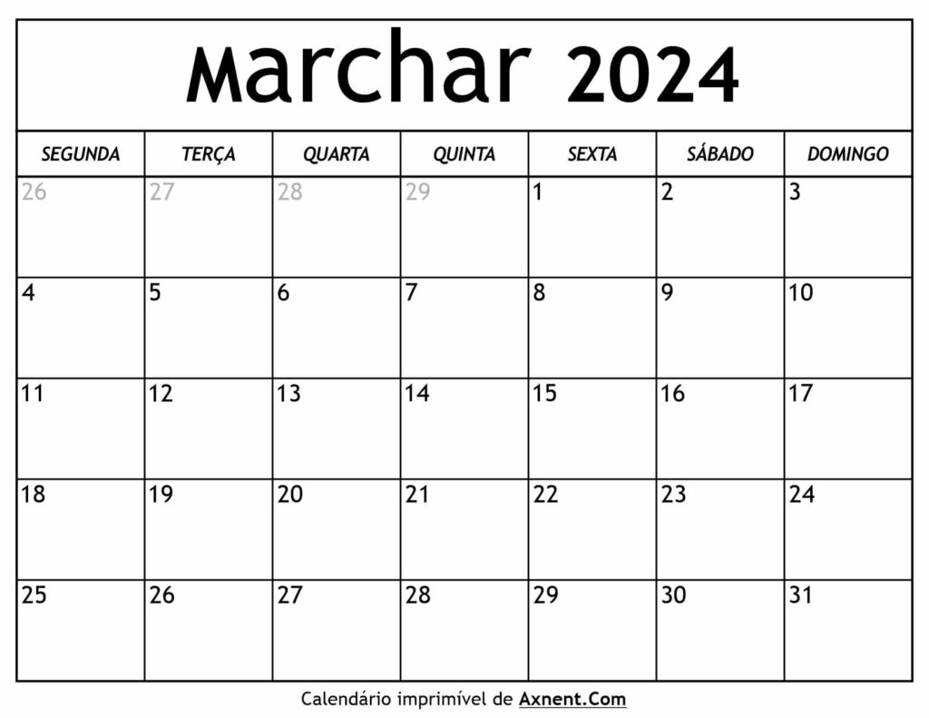 Calendário De Marchar De 2024