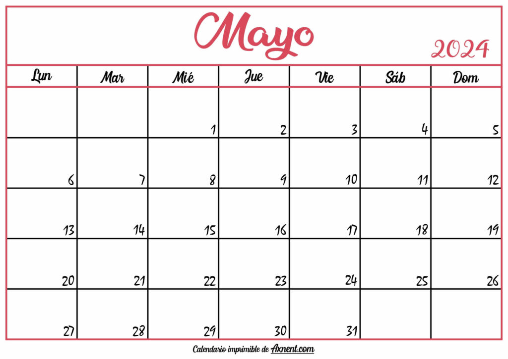 Calendario En Blanco Mayo 2024