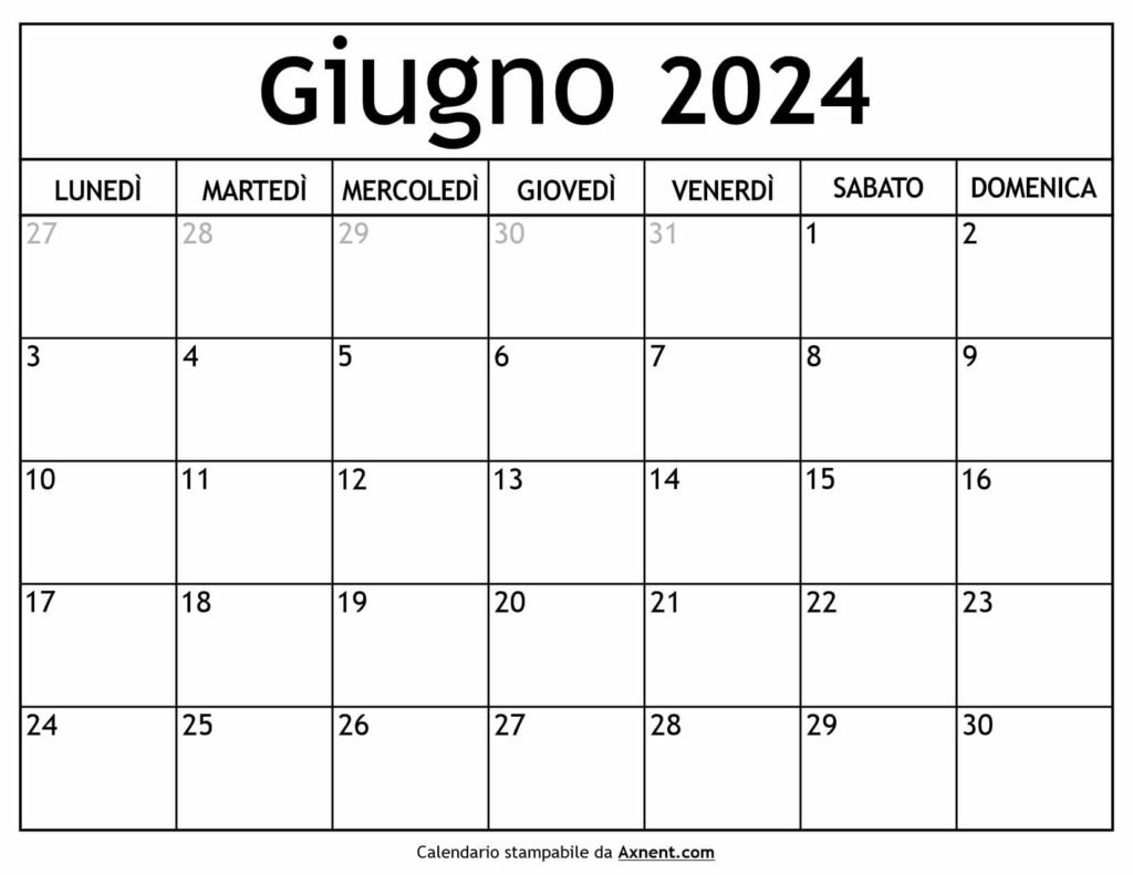 Calendario Giugno 2024