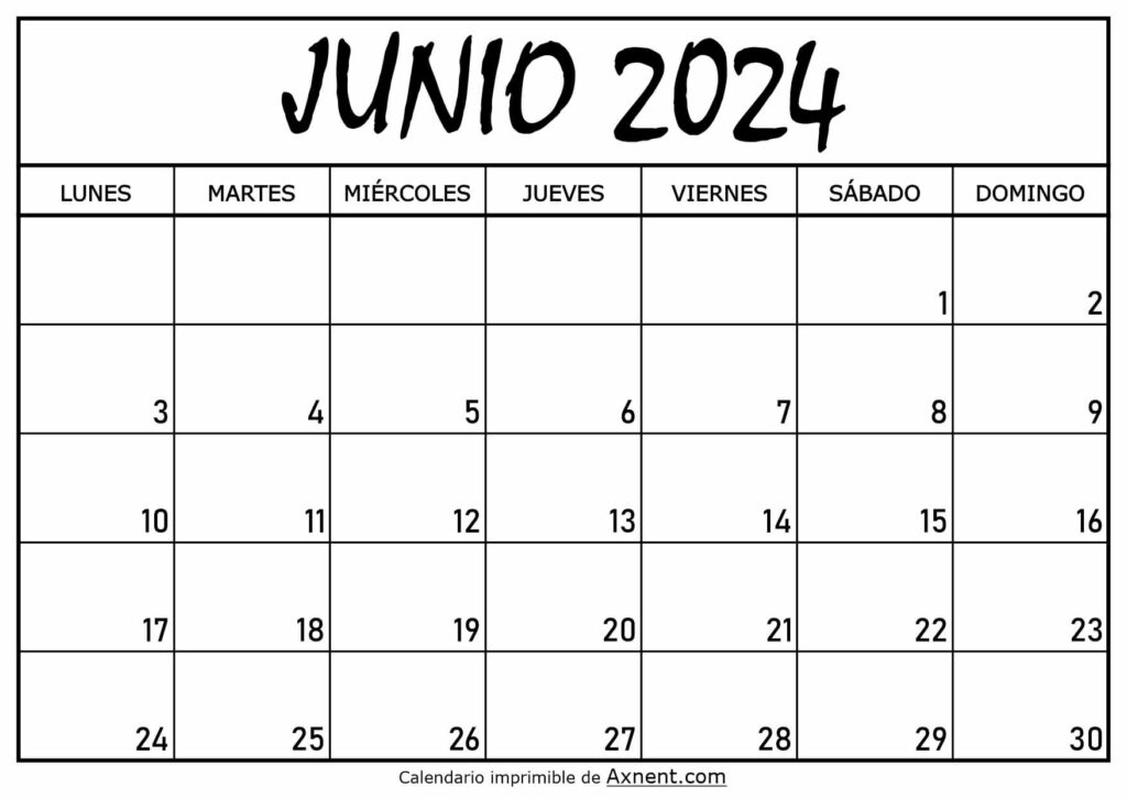 Calendario Junio 2024 Para Imprimir