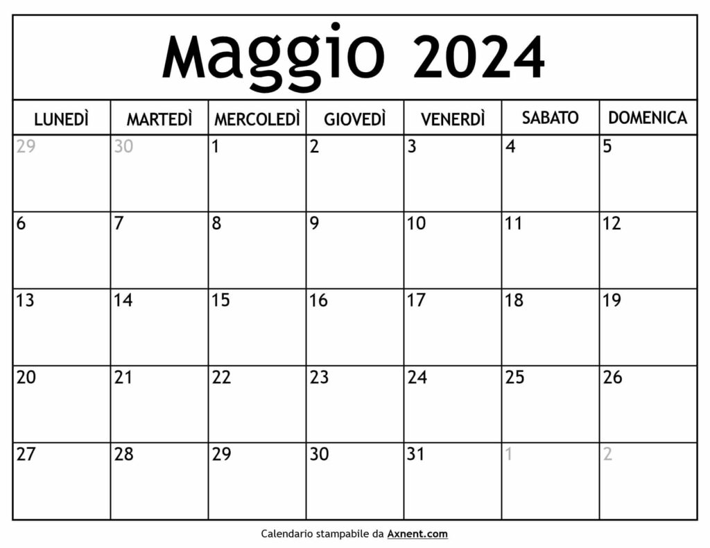 Calendario Maggio 2024