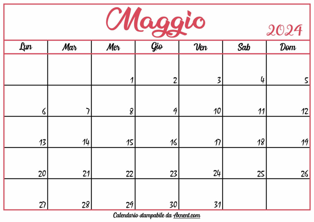 Calendario Maggio 2024 Stampabile