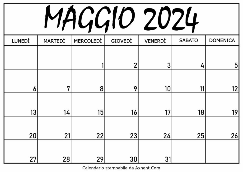 Calendario Maggio 2024 da Stampare