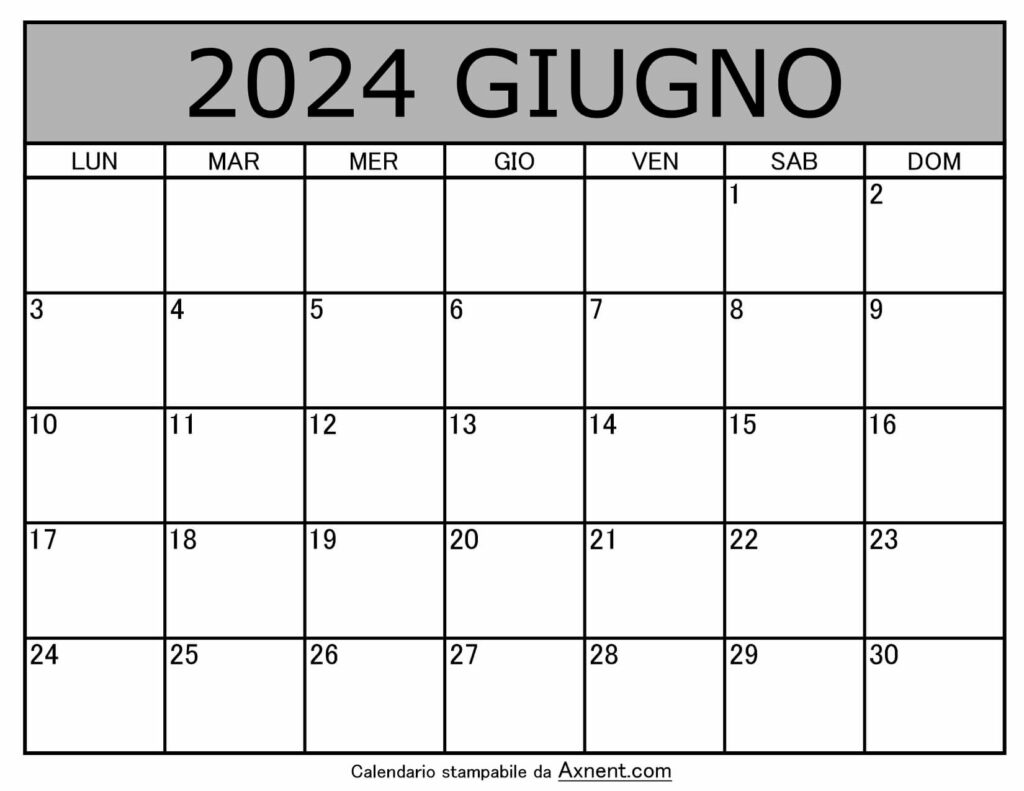 Calendario Mensile di Giugno 2024