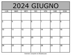 Calendario Mensile di Giugno 2024