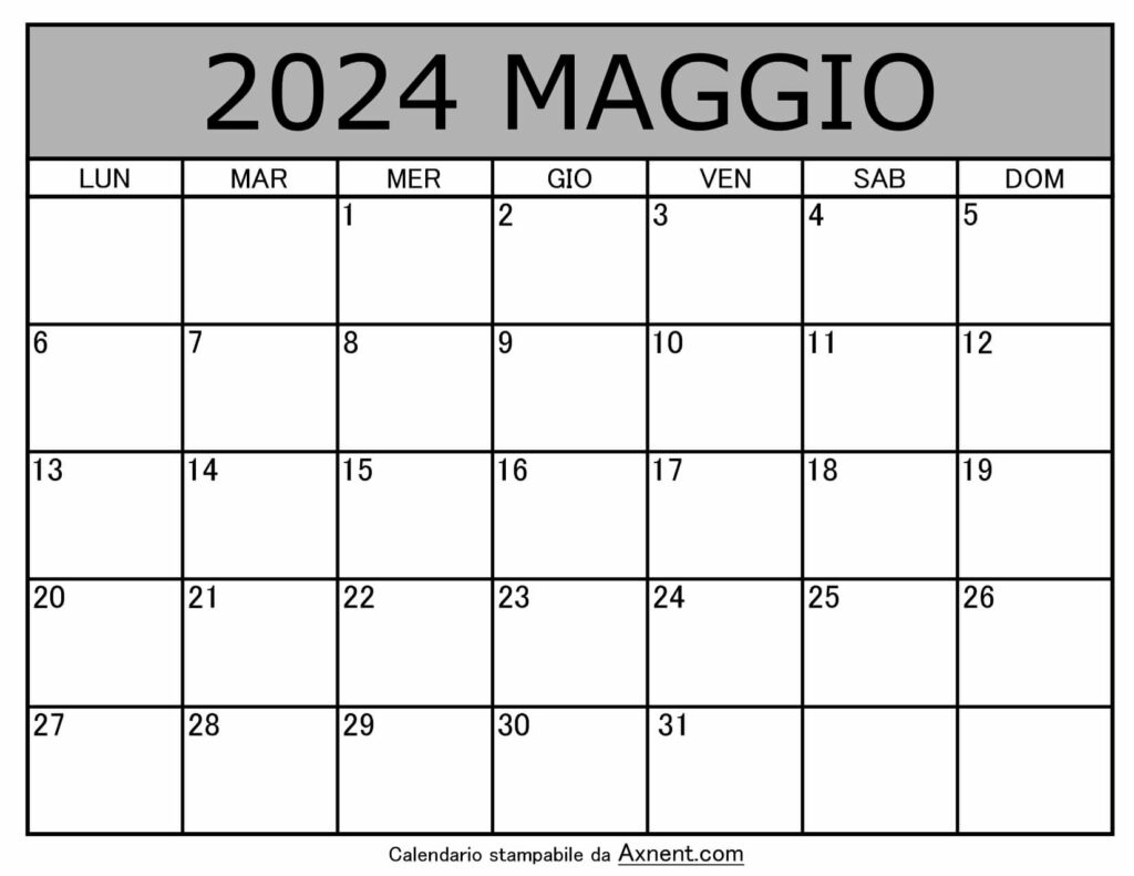Calendario Mensile di Maggio 2024