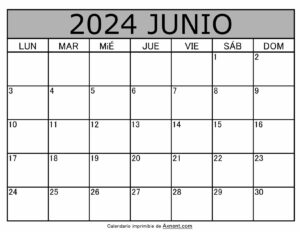 Calendario Mensual Junio 2024