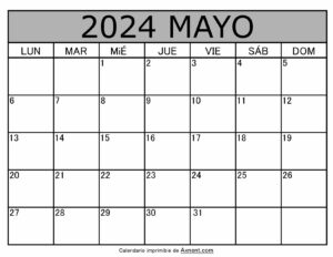 Calendario Mensual Mayo 2024