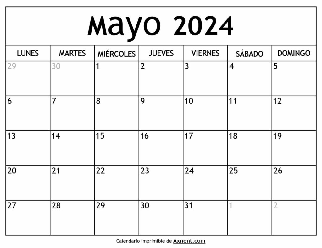 Calendario mayo 2024