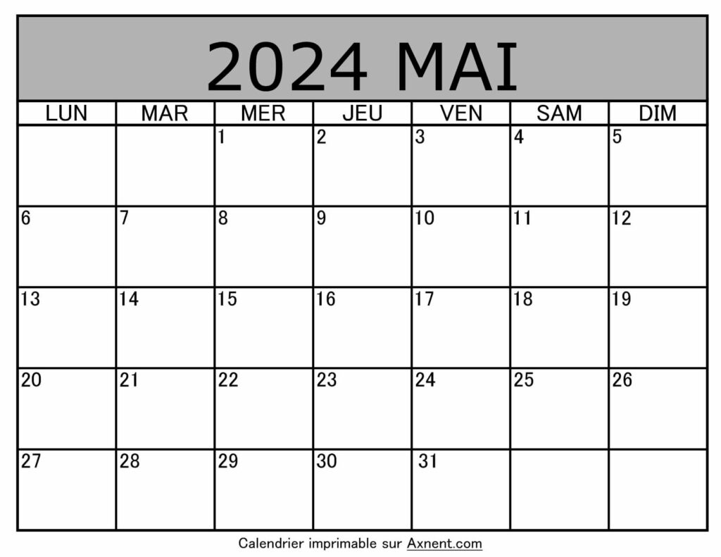 Calendrier À Imprimer Mai 2024