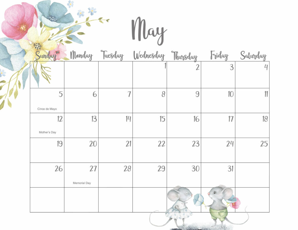 Cute May Calendar 2024