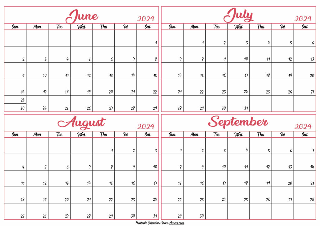 June to September Calendar 2024