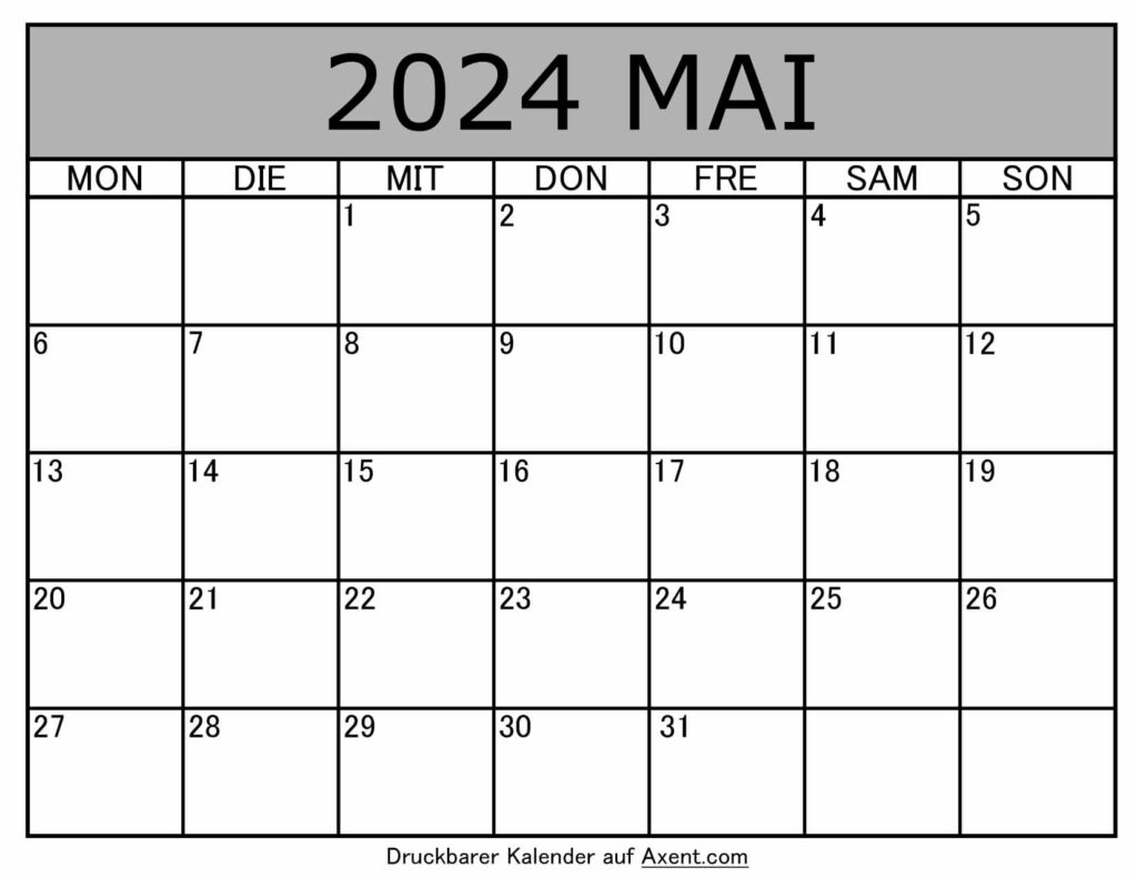 Kalender Mai 2024 zum Ausdrucken