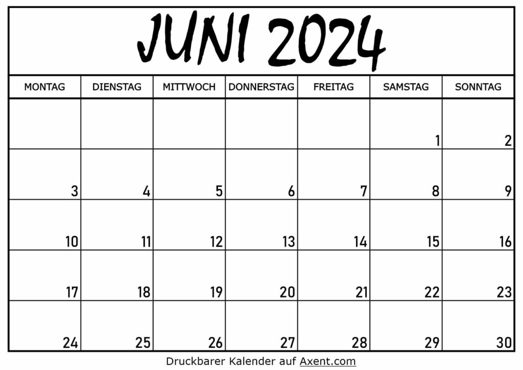 Kalender für Juni 2024
