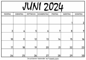 Kalender für Juni 2024