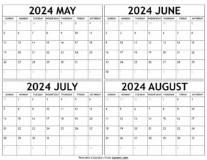 May to August 2024 Calendar