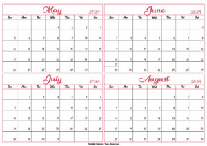 May to August Calendar 2024