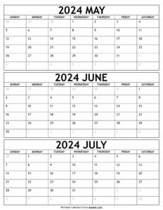 May to July 2024 Calendar