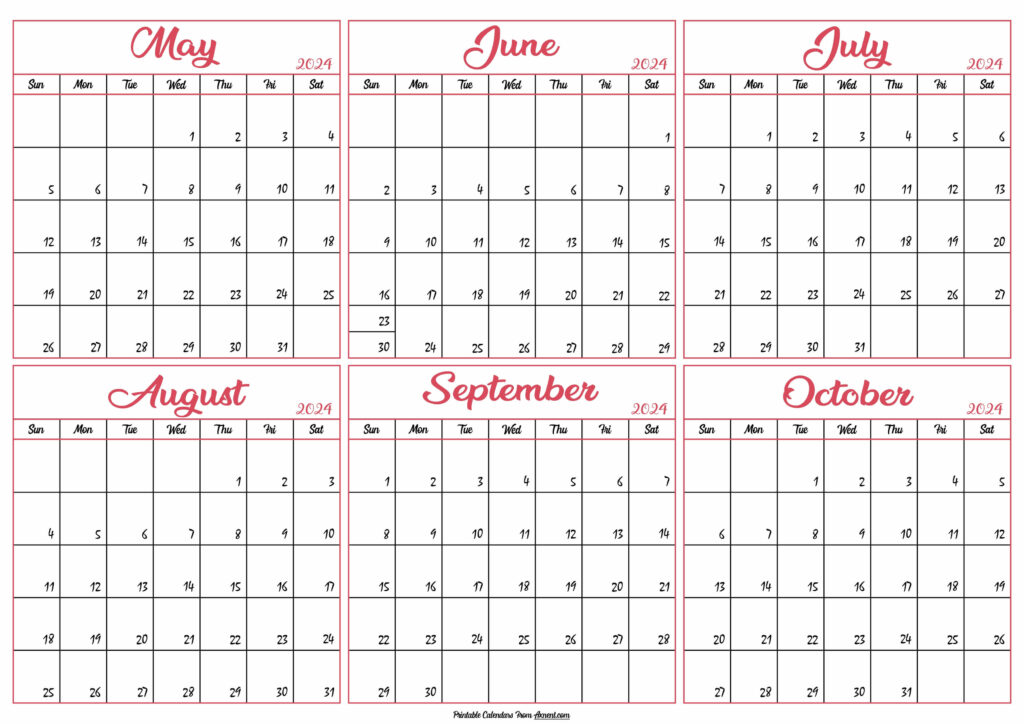 May to October Calendar 2024