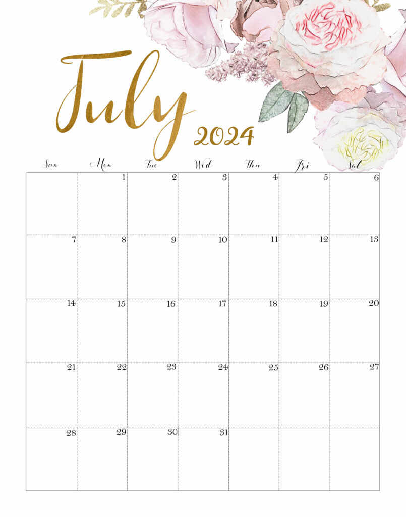 Calendar July 2024 Cute