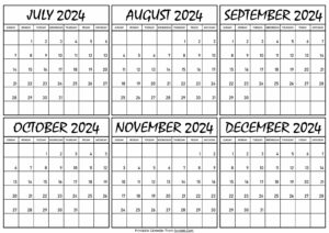 Calendar July to December 2024`
