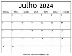 Calendário De Julho De 2024