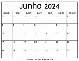 Calendário De Junho De 2024
