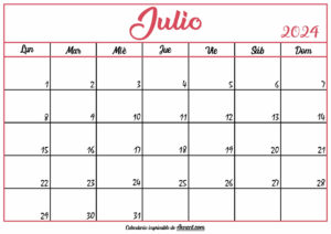 Calendario En Blanco Julio 2024