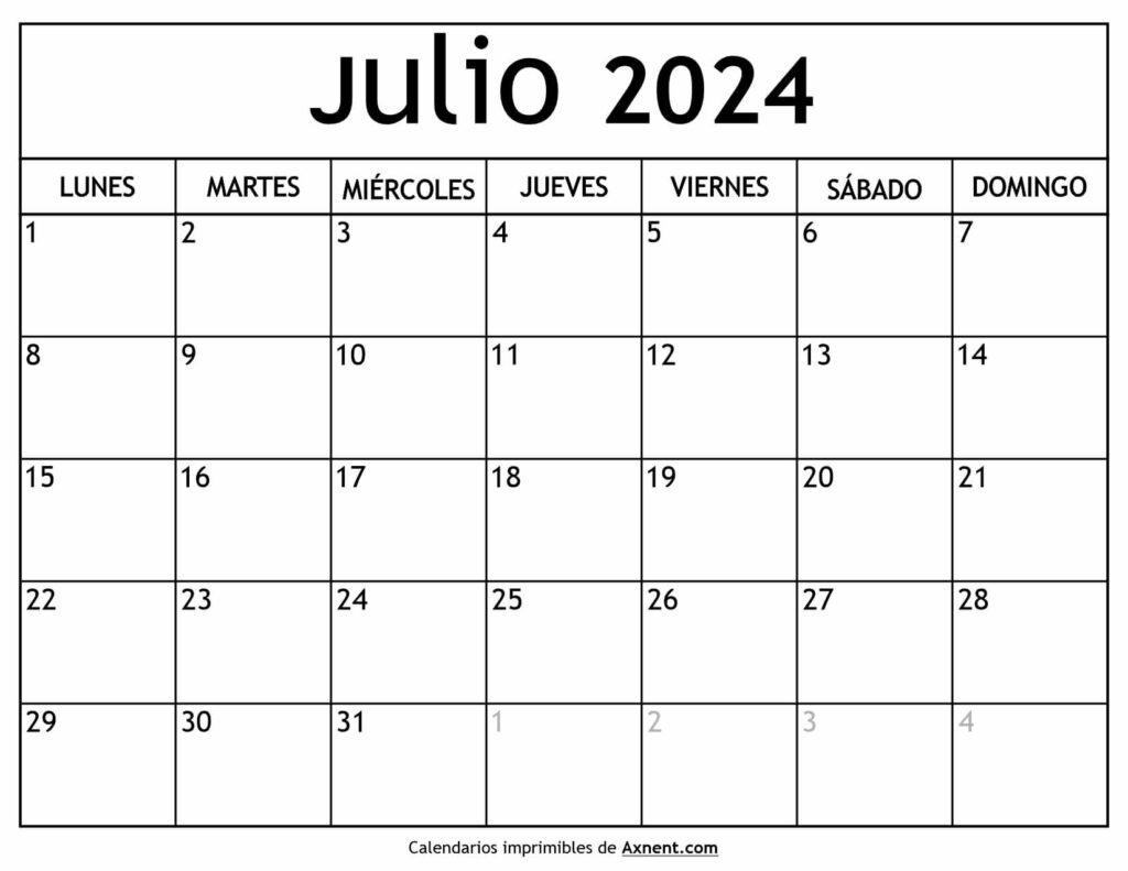 Calendario Julio 2024