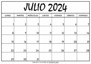 Calendario Julio 2024 Para Imprimir