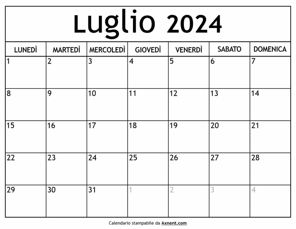 Calendario Luglio 2024