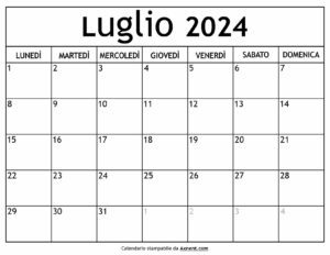 Calendario Luglio 2024