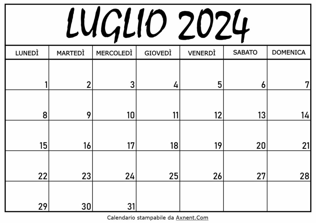 Calendario Luglio 2024 da Stampare