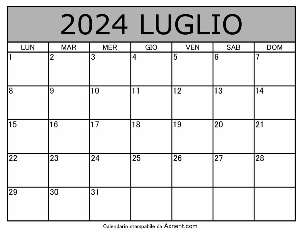 Calendario Mensile di Luglio 2024