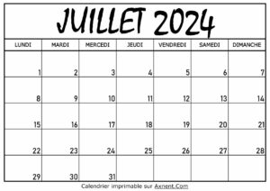 Calendrier Juillet 2024 À Imprimer
