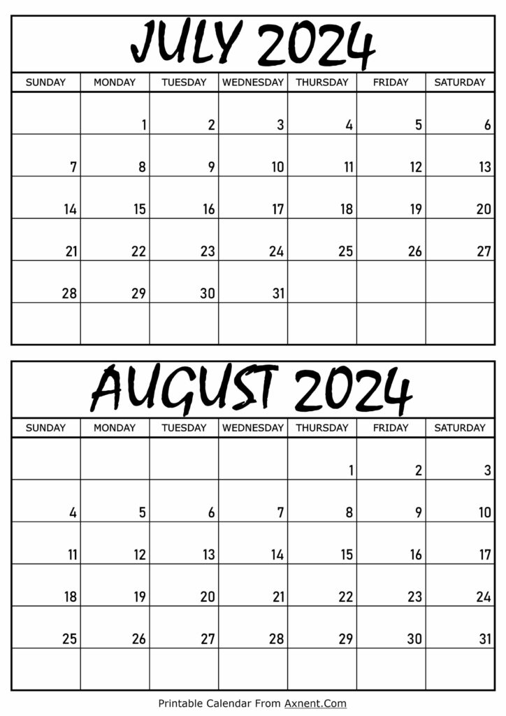 July and August 2024 Calendar