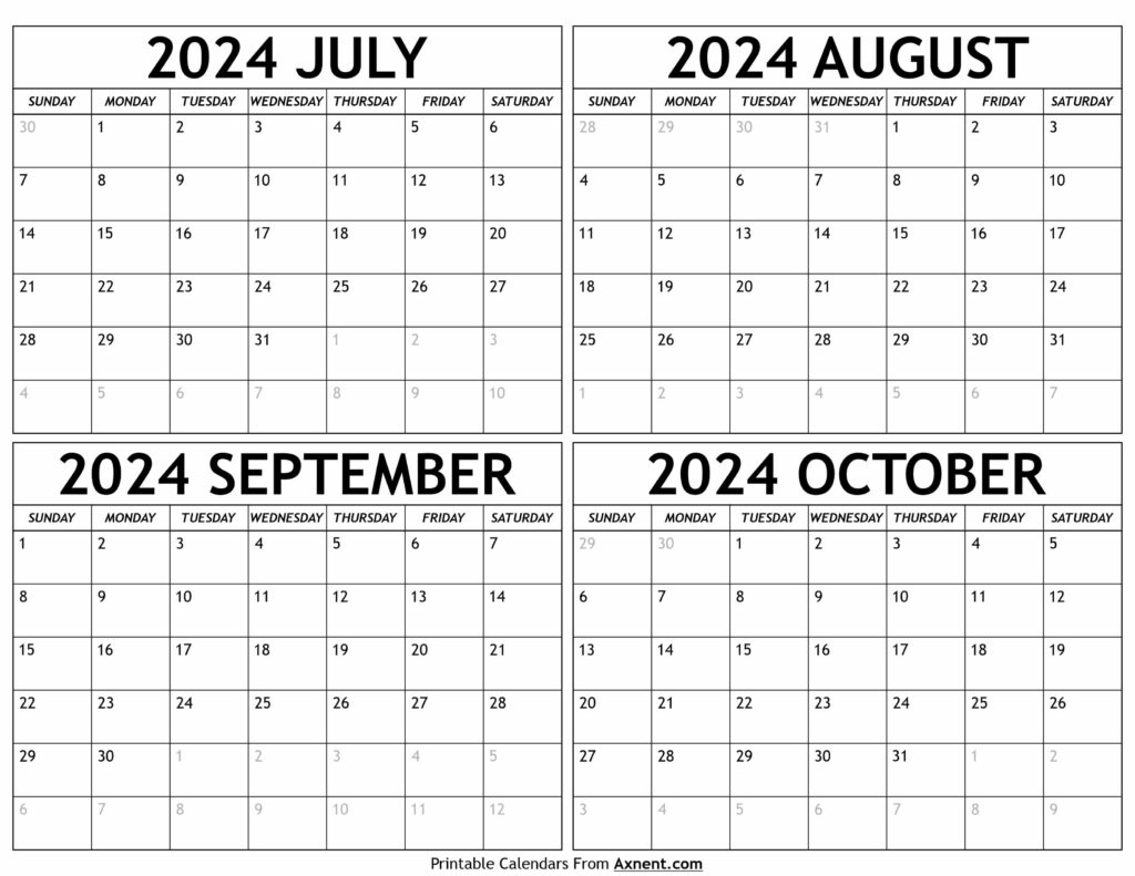 July to October 2024 Calendar