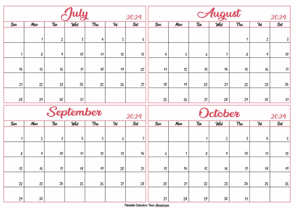 July to October Calendar 2024