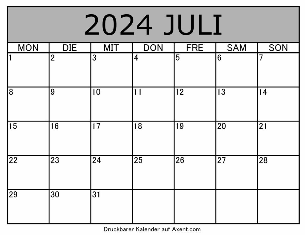 Kalender Juli 2024 zum Ausdrucken